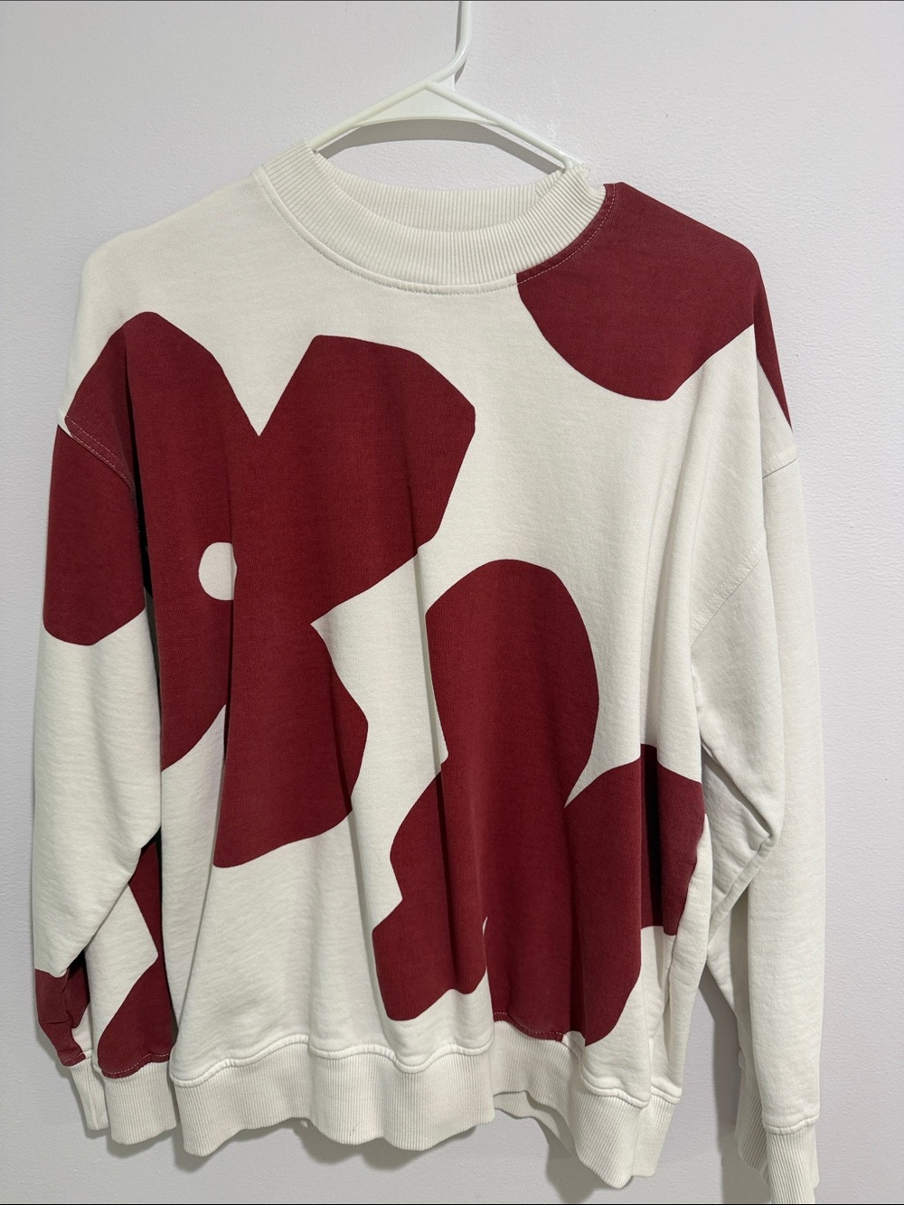 White Sweatshirt with Burgundy Floral Print